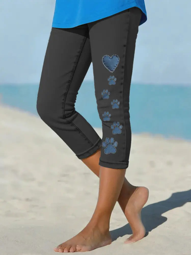 Women’s denim paw leggings Black / S