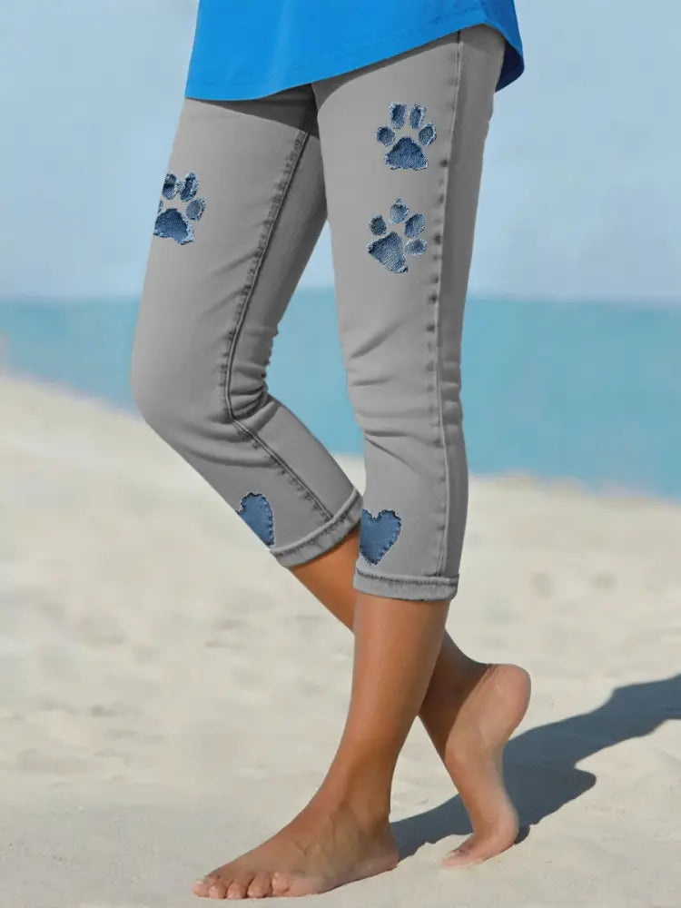 Women’s denim paw leggings Dark Gray / S