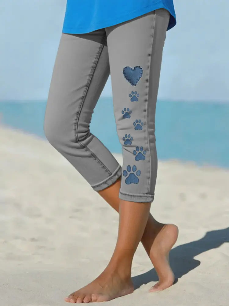 Women’s denim paw leggings Dark Gray / S