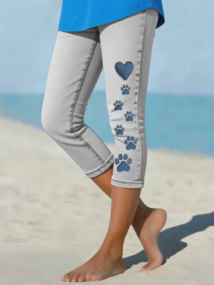 Women’s denim paw leggings Light Gray / S