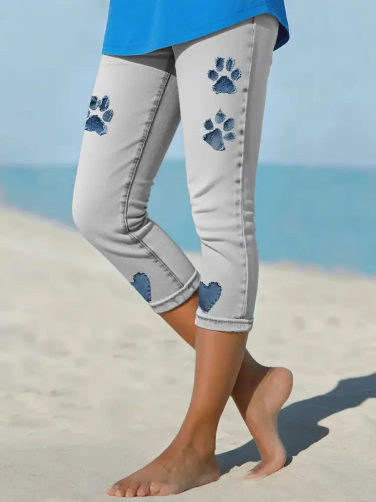 Women’s denim paw leggings Light Gray / S
