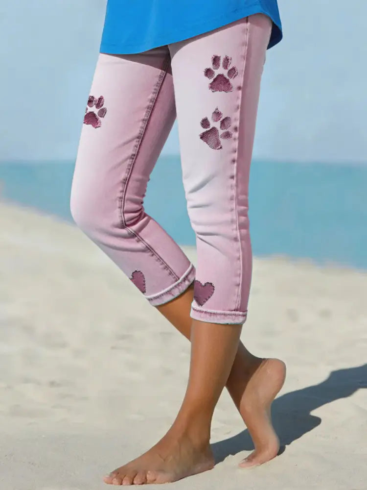 Women’s denim paw leggings Light Pink / S