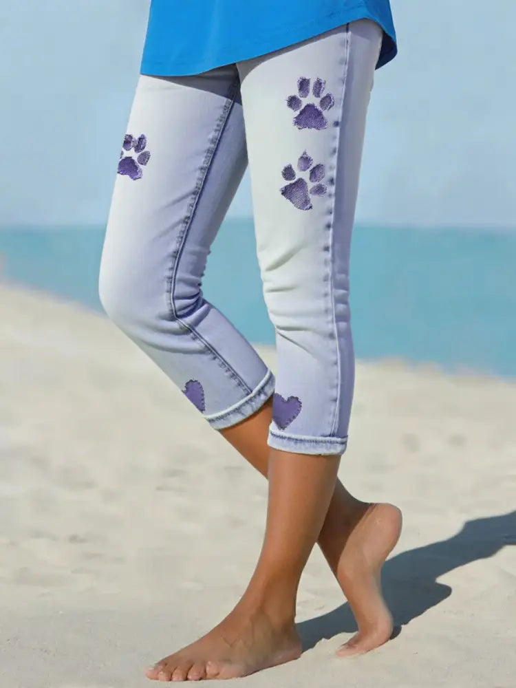 Women’s denim paw leggings Light Purple / S