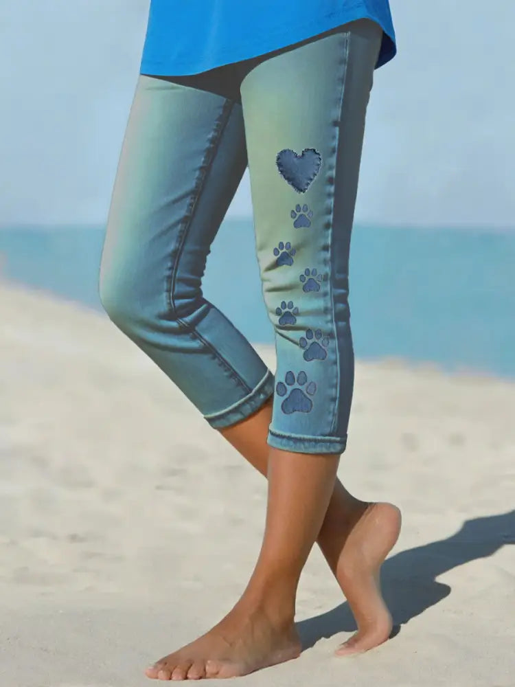 Women’s denim paw leggings Navy Blue / S