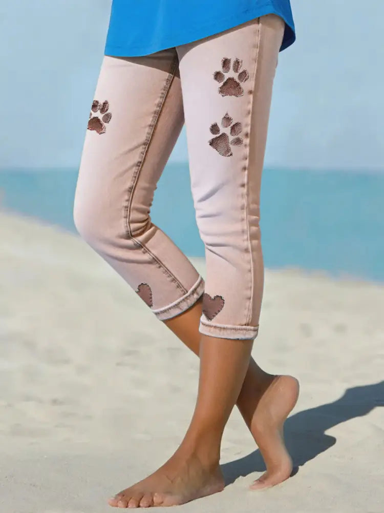 Women’s denim paw leggings Red-Brown / S