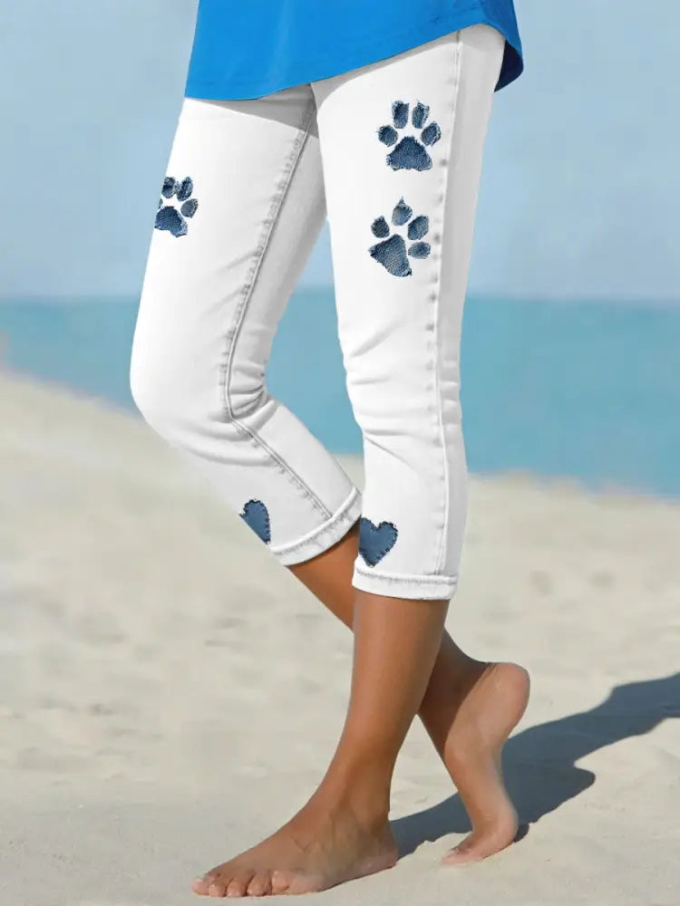Women’s denim paw leggings White / S