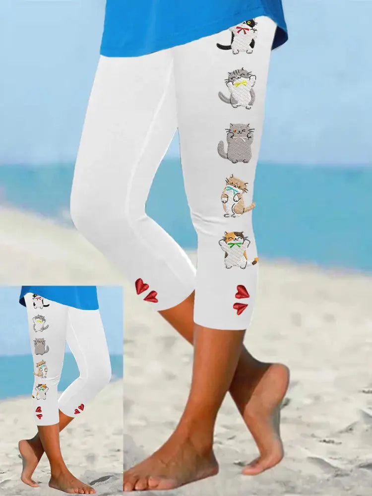 Women’s fun cat print leggings White / S