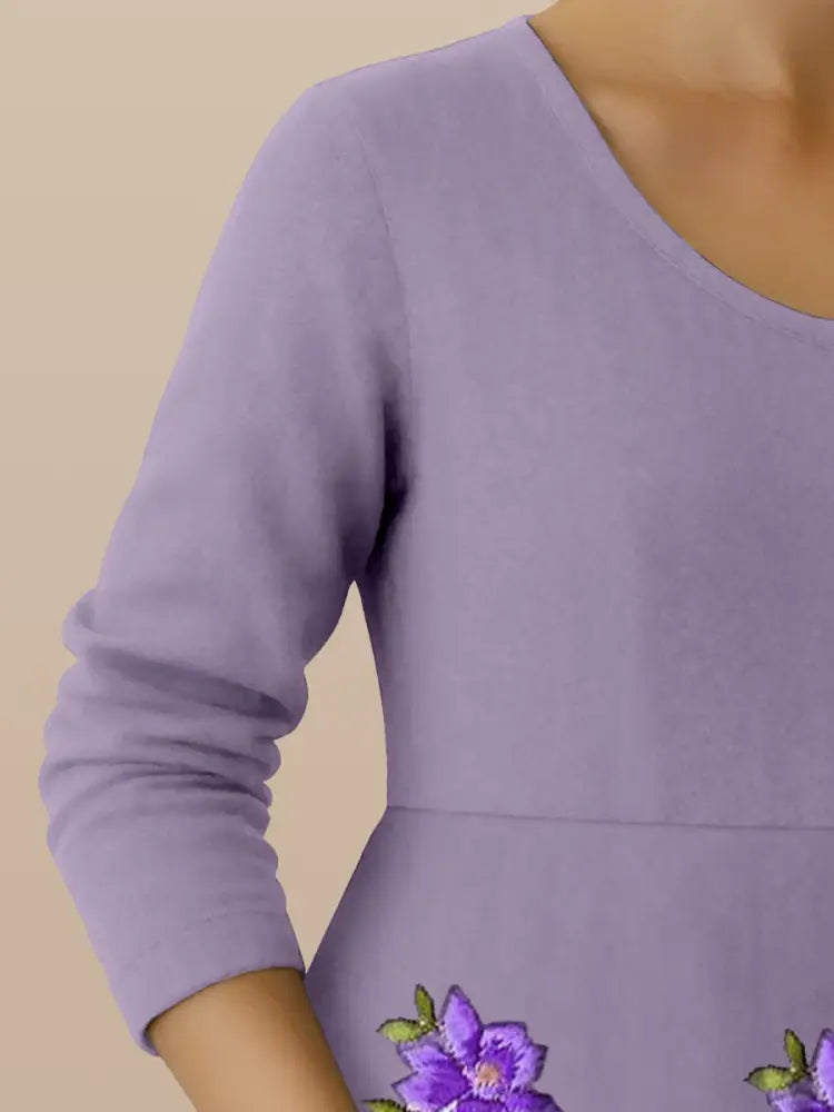 Women’s Purple Flowers Print Alzheimer’s Awareness Support Dress Women’s Clothing