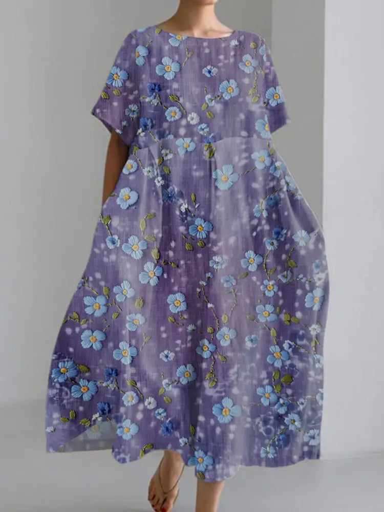 Women’s Purple Forget-Me-Not Print Alzheimer’s Awareness Dress Women’s Clothing