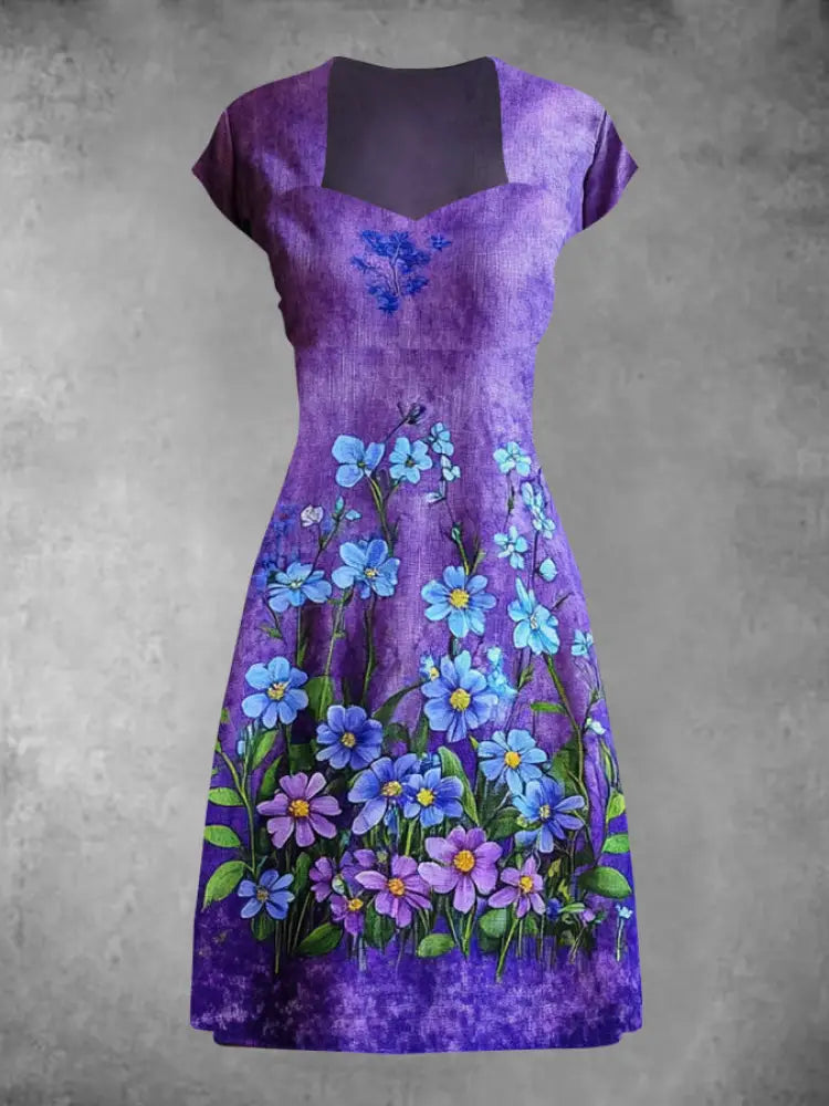 Women’s Purple Forget Me Not Print Alzheimer’s Awareness Dress Purple / S