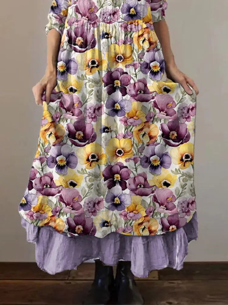 Women’s Purple Pansy Print Alzheimer’s Awareness Support Dress Women’s Clothing