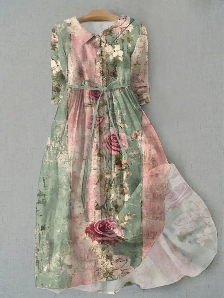 Women’s Spring and Summer Plants and Flowers Printed Dress Green / S Women’s Clothing