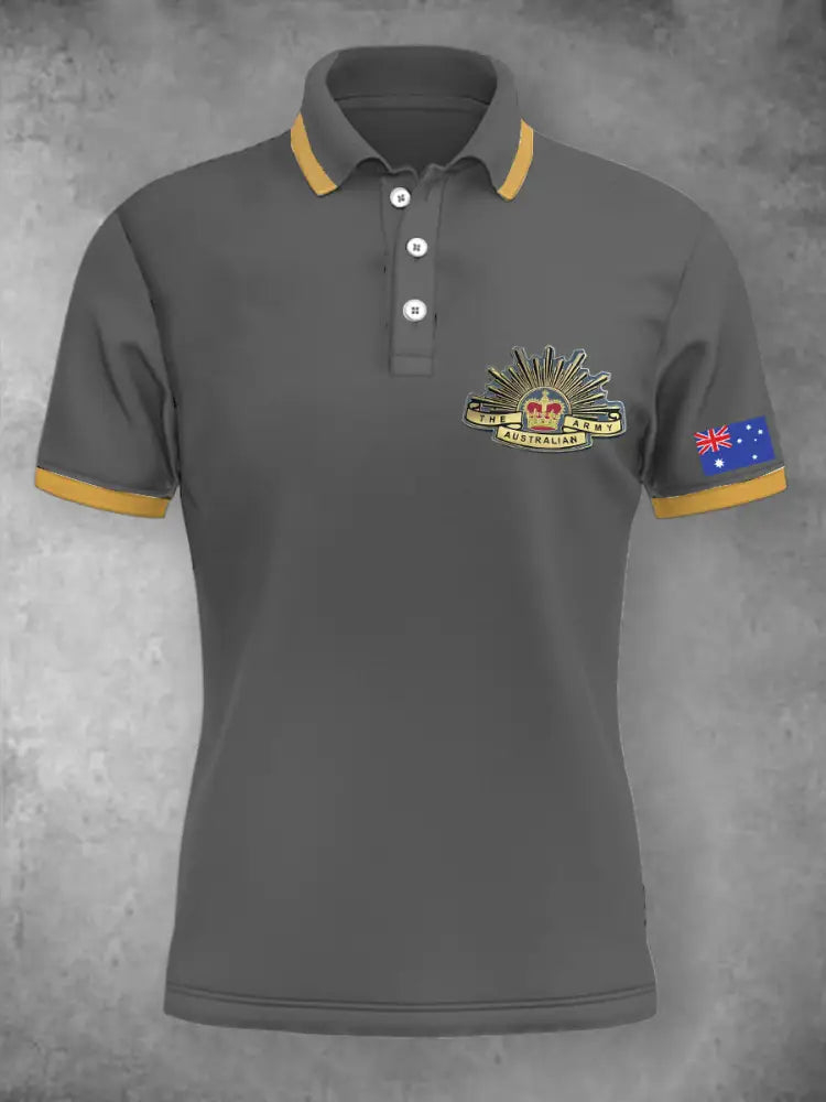 Women’s Vintage Australia Crown Patriotic Flag Emblem Printed Casual Cotton Short Sleeve Polo Shirt Gray / S