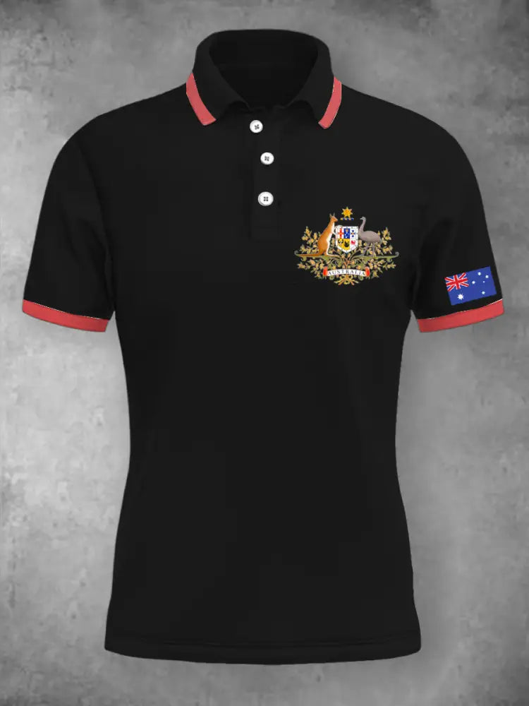 Women’s Vintage Australian Patriotic Flag Emblem Printed Casual Cotton Short Sleeve Polo Shirt Black / S