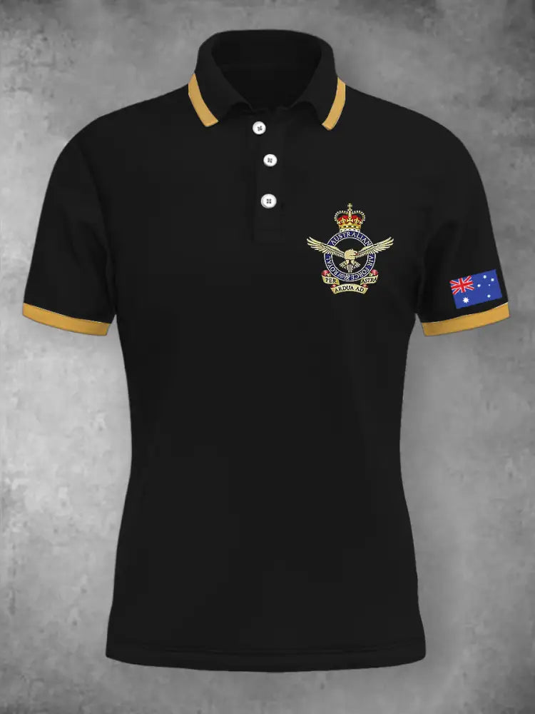 Women’s Vintage Australian Patriotic Flag Emblem Printed Casual Cotton Short Sleeve Polo Shirt Black / S