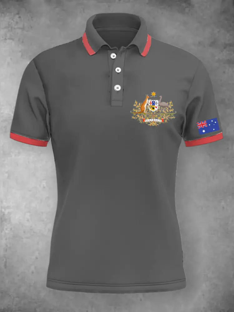 Women’s Vintage Australian Patriotic Flag Emblem Printed Casual Cotton Short Sleeve Polo Shirt Gray / S