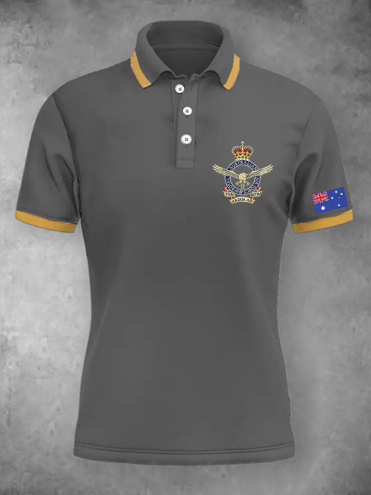 Women’s Vintage Australian Patriotic Flag Emblem Printed Casual Cotton Short Sleeve Polo Shirt Gray / S