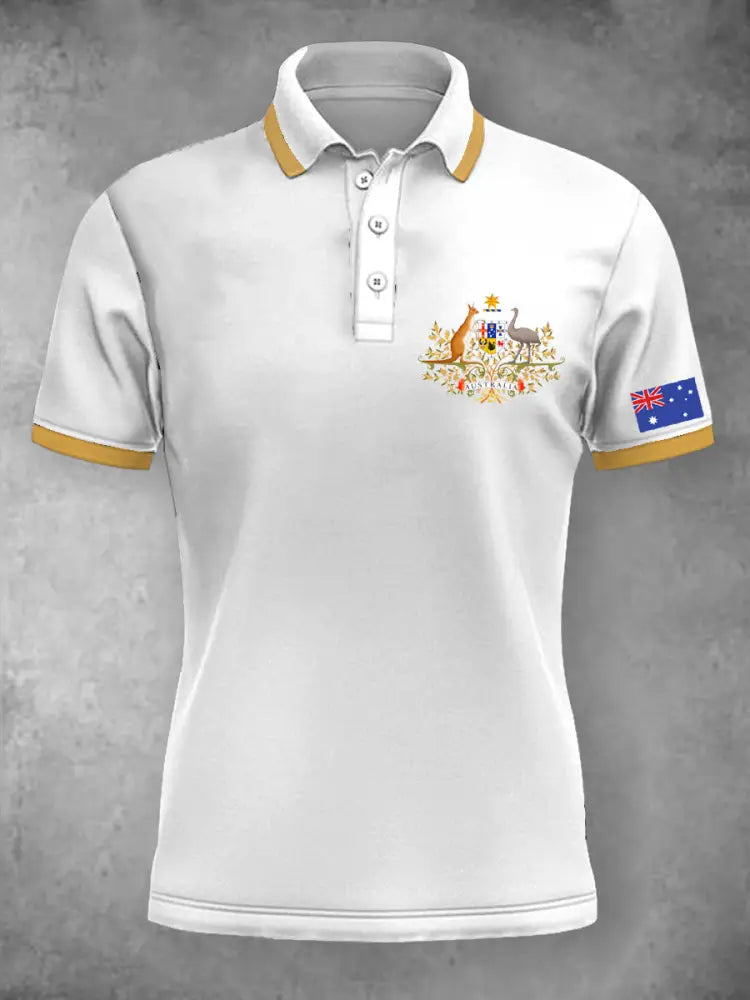 Women’s Vintage Australian Patriotic Flag Emblem Printed Casual Cotton Short Sleeve Polo Shirt White / S