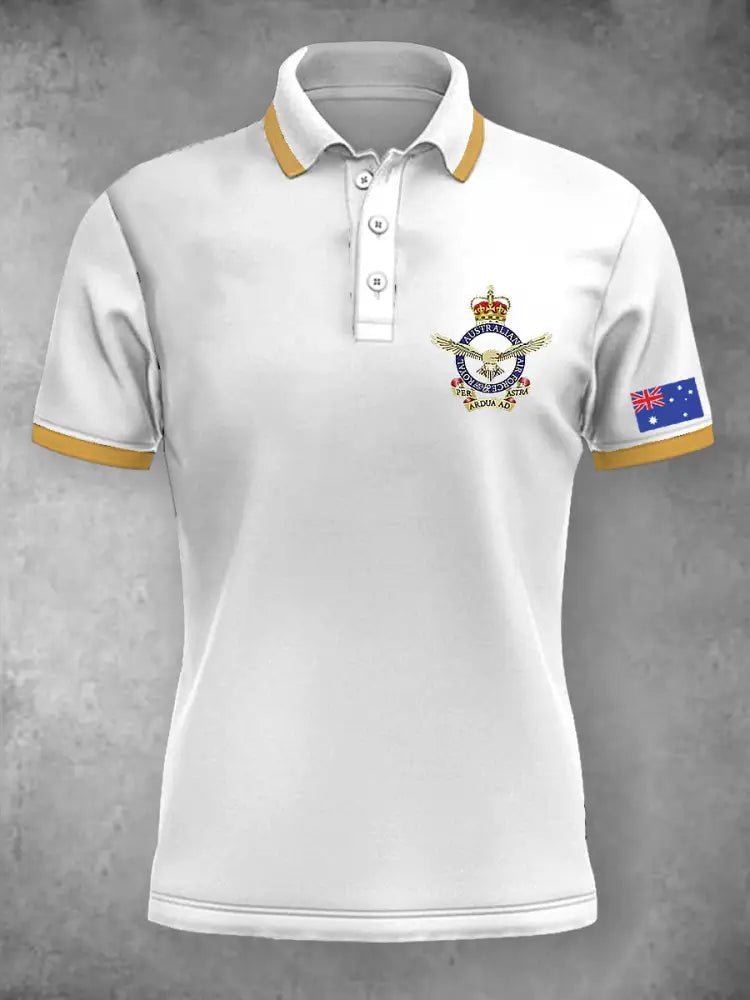 Women’s Vintage Australian Patriotic Flag Emblem Printed Casual Cotton Short Sleeve Polo Shirt White / S