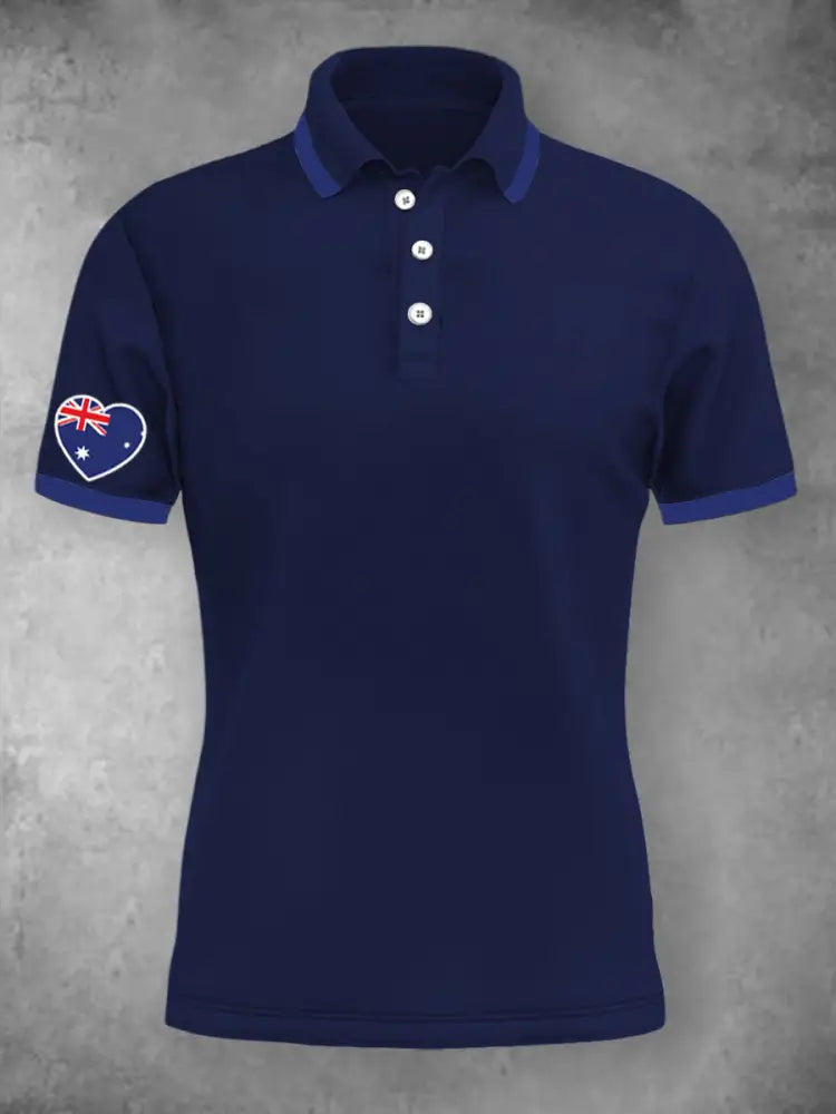 Women’s Vintage Australian Patriotic Flag Heart Printed Casual Cotton Short Sleeve Polo Shirt Dark Blue / S