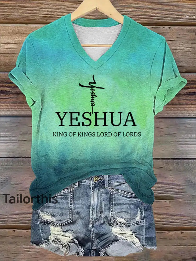 Women’s Yeshua King of Kings Lord of Lords Printed T-shirt Blue-Green / S
