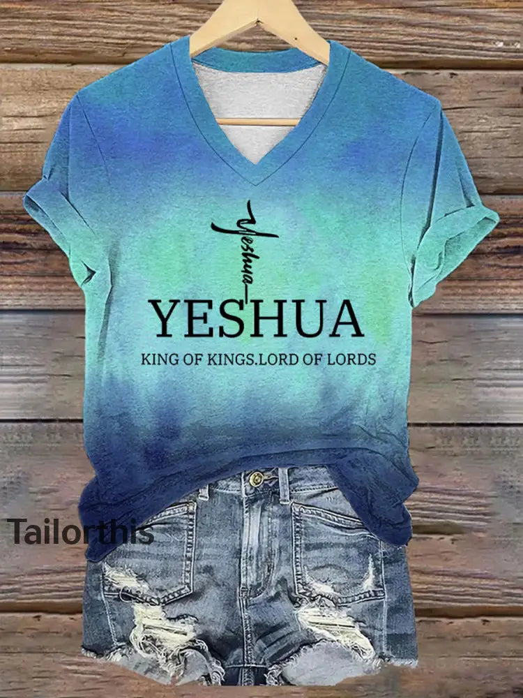 Women’s Yeshua King of Kings Lord of Lords Printed T-shirt Blue / S