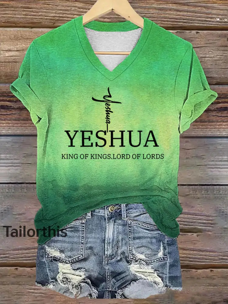 Women’s Yeshua King of Kings Lord of Lords Printed T-shirt Green / S