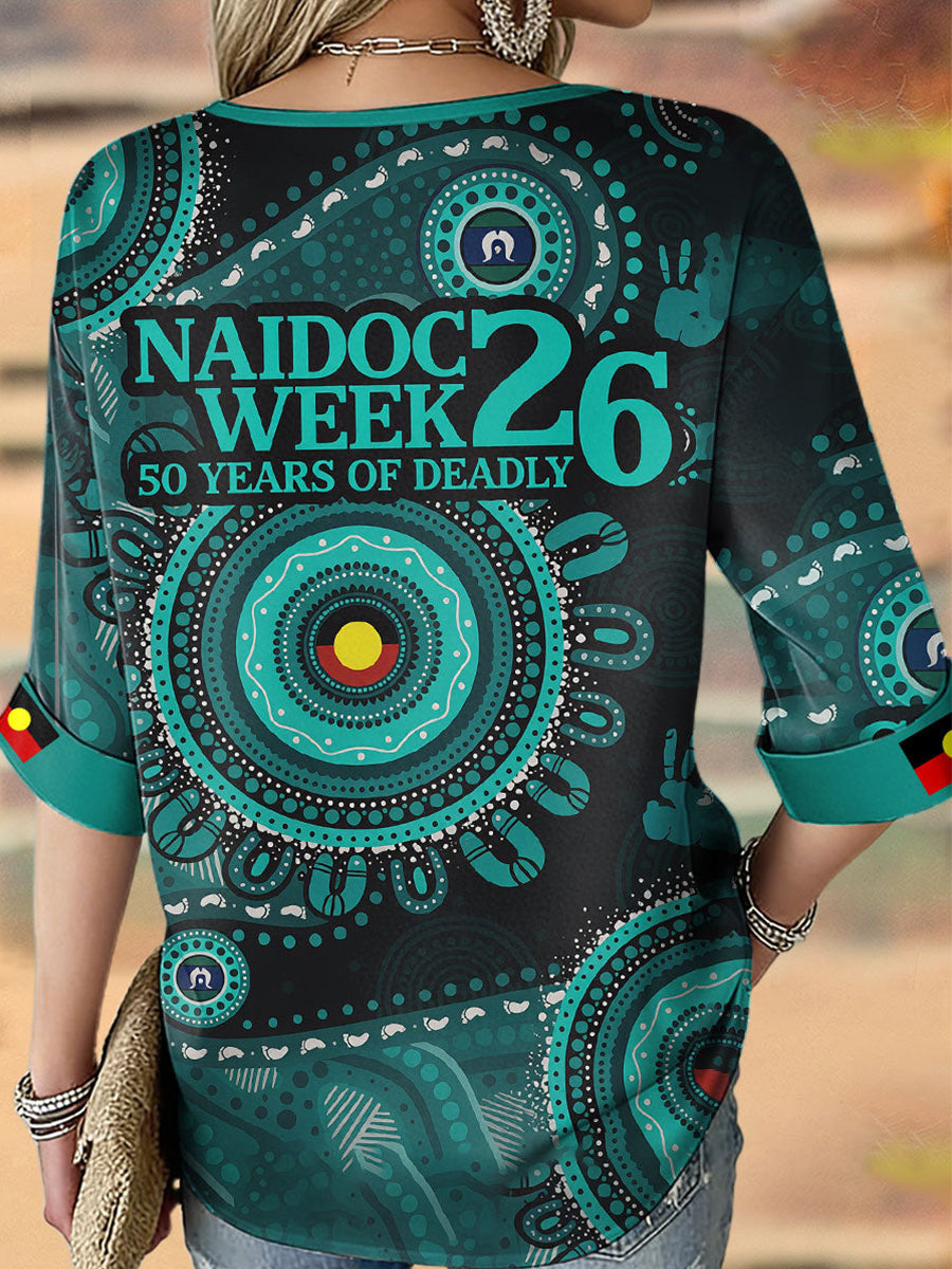 Women's AU Aboriginal Art NAIDOC Week 50 Years of Deadly Printed T-shirt
