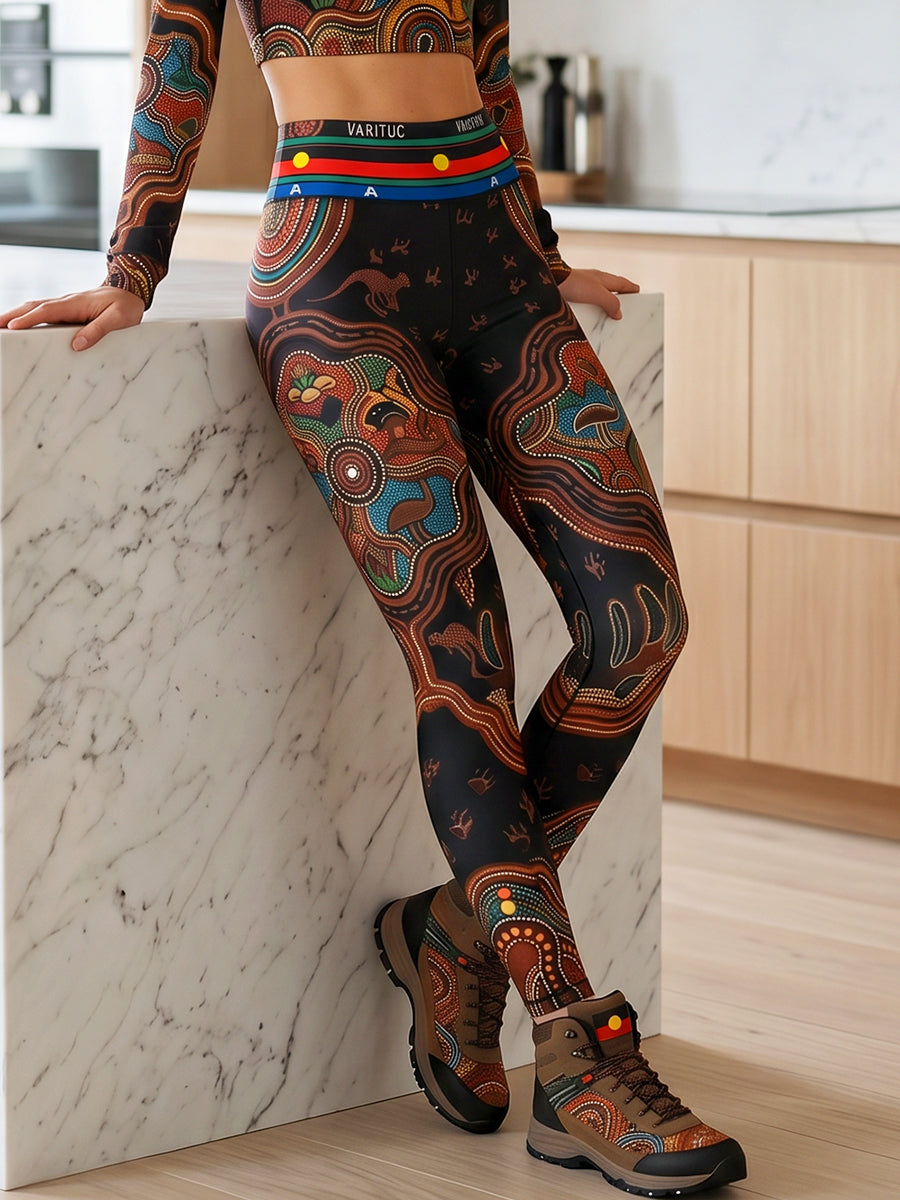 Women's AU Aboriginal Art NAIDOC Week Printed Sports Stretch Leggings