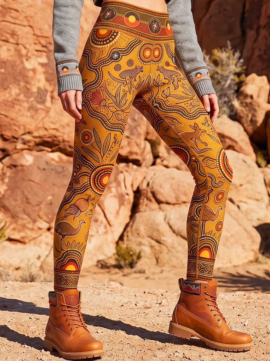 Women's AU Aboriginal Art NAIDOC Week Printed Sports Stretch Leggings
