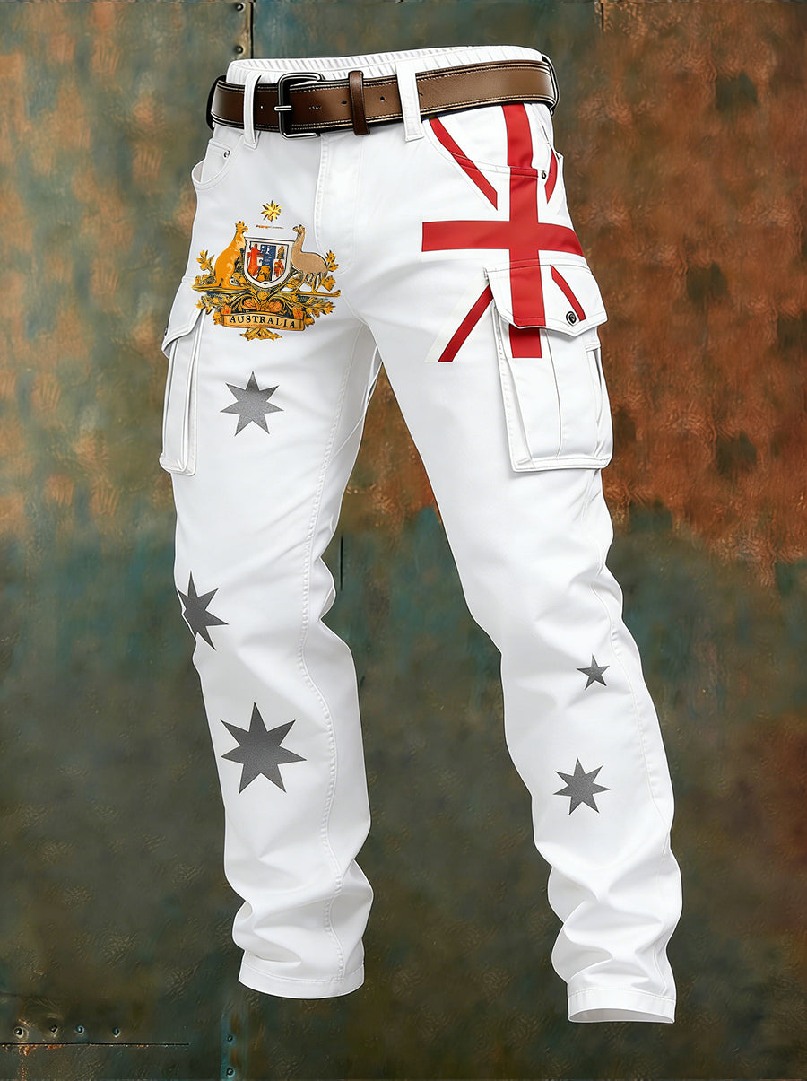 Men's Vintage Australian Flag Art Print Business Casual Work Pants