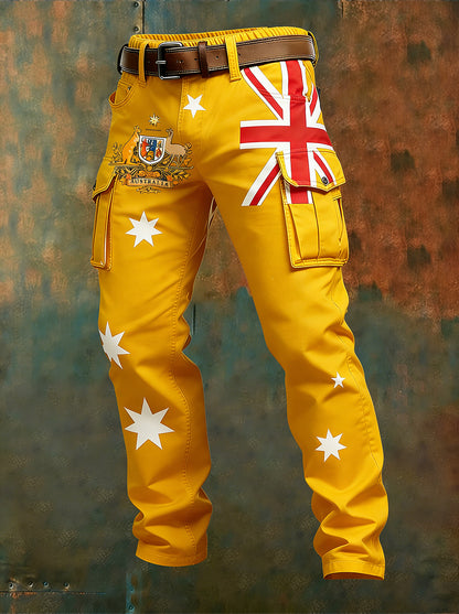 Men's Vintage Australian Flag Art Print Business Casual Work Pants