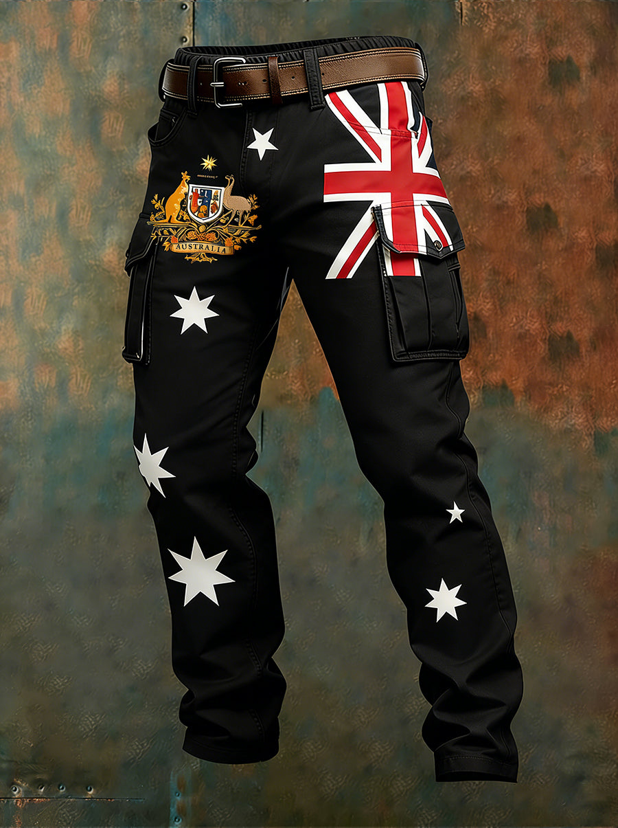 Men's Vintage Australian Flag Art Print Business Casual Work Pants