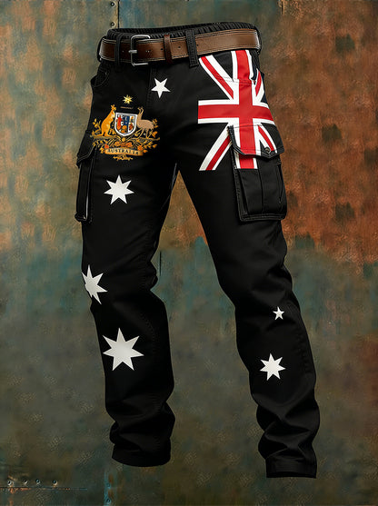 Men's Vintage Australian Flag Art Print Business Casual Work Pants