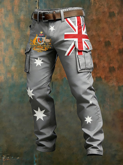 Men's Vintage Australian Flag Art Print Business Casual Work Pants