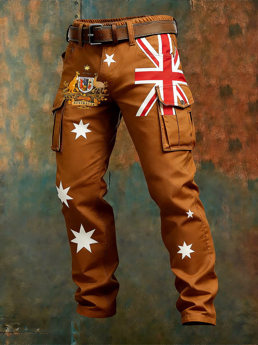 Men's Vintage Australian Flag Art Print Business Casual Work Pants