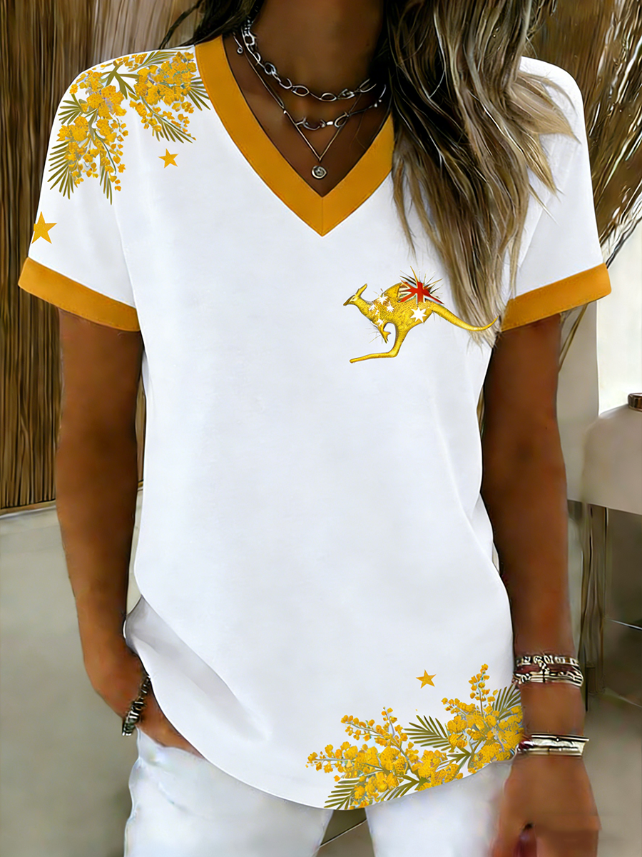 Women's   Vintage Australian Holiday  Casual V-neck Short sleeves T-Shirt