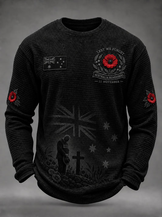 Men's Remembrance Day In Australia  Waffle Long Sleeve T-Shirt