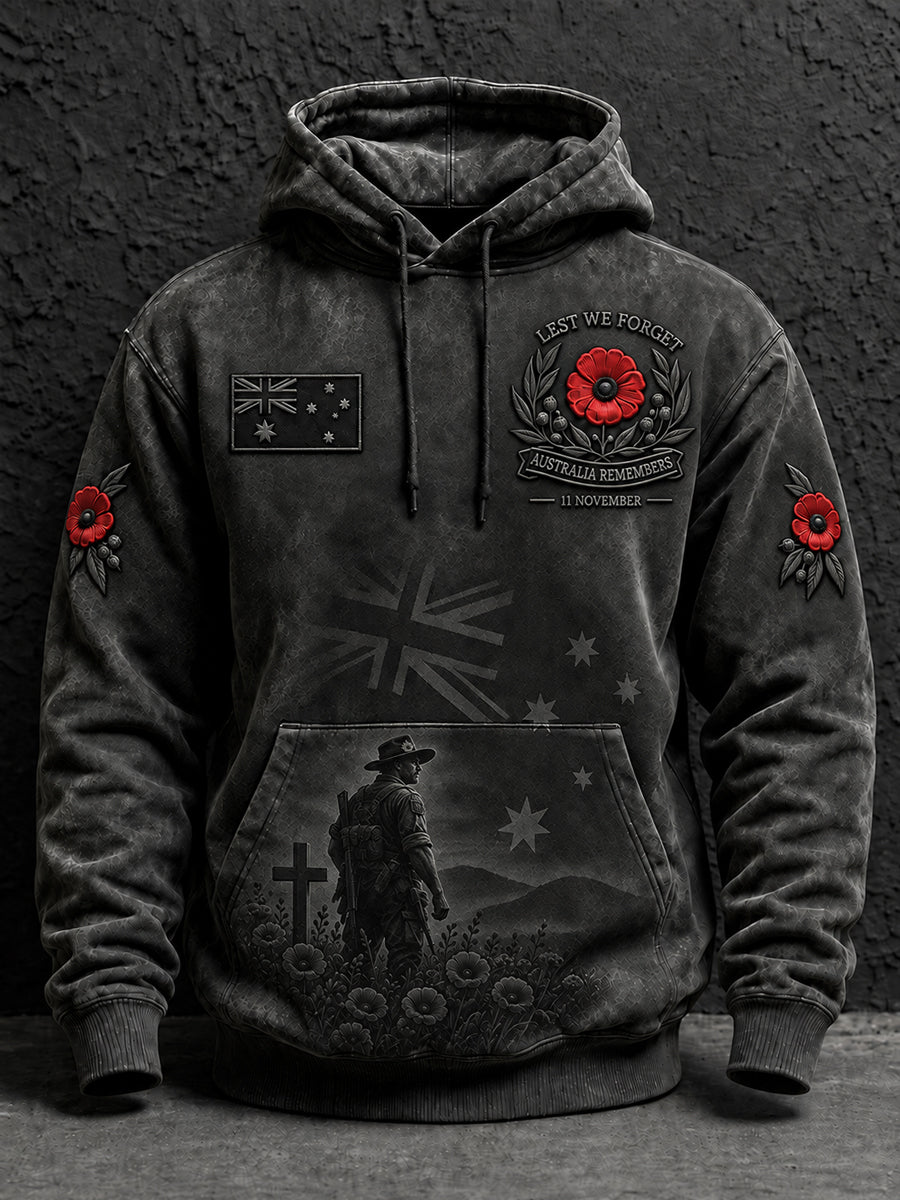 Men's Remembrance Day In Australia  Oversized Drop-Shoulder Hoodie with Pockets