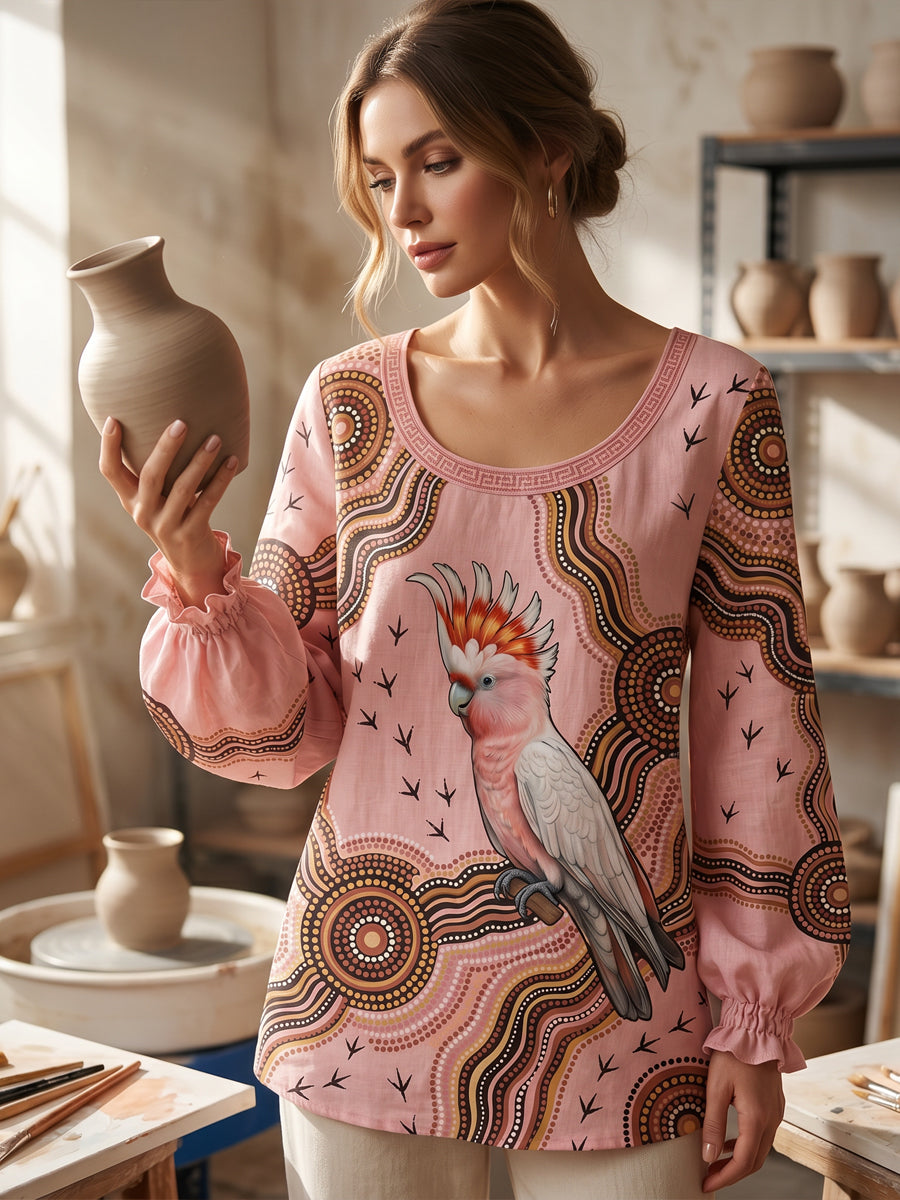 Women's AU Cockatoo Aboriginal Art NAIDOC Week Printed Top