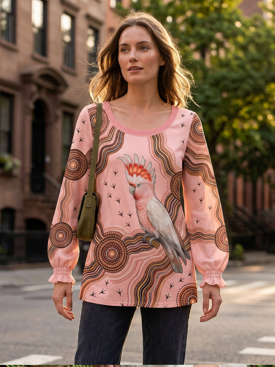 Women's AU Cockatoo Aboriginal Art NAIDOC Week Printed Top