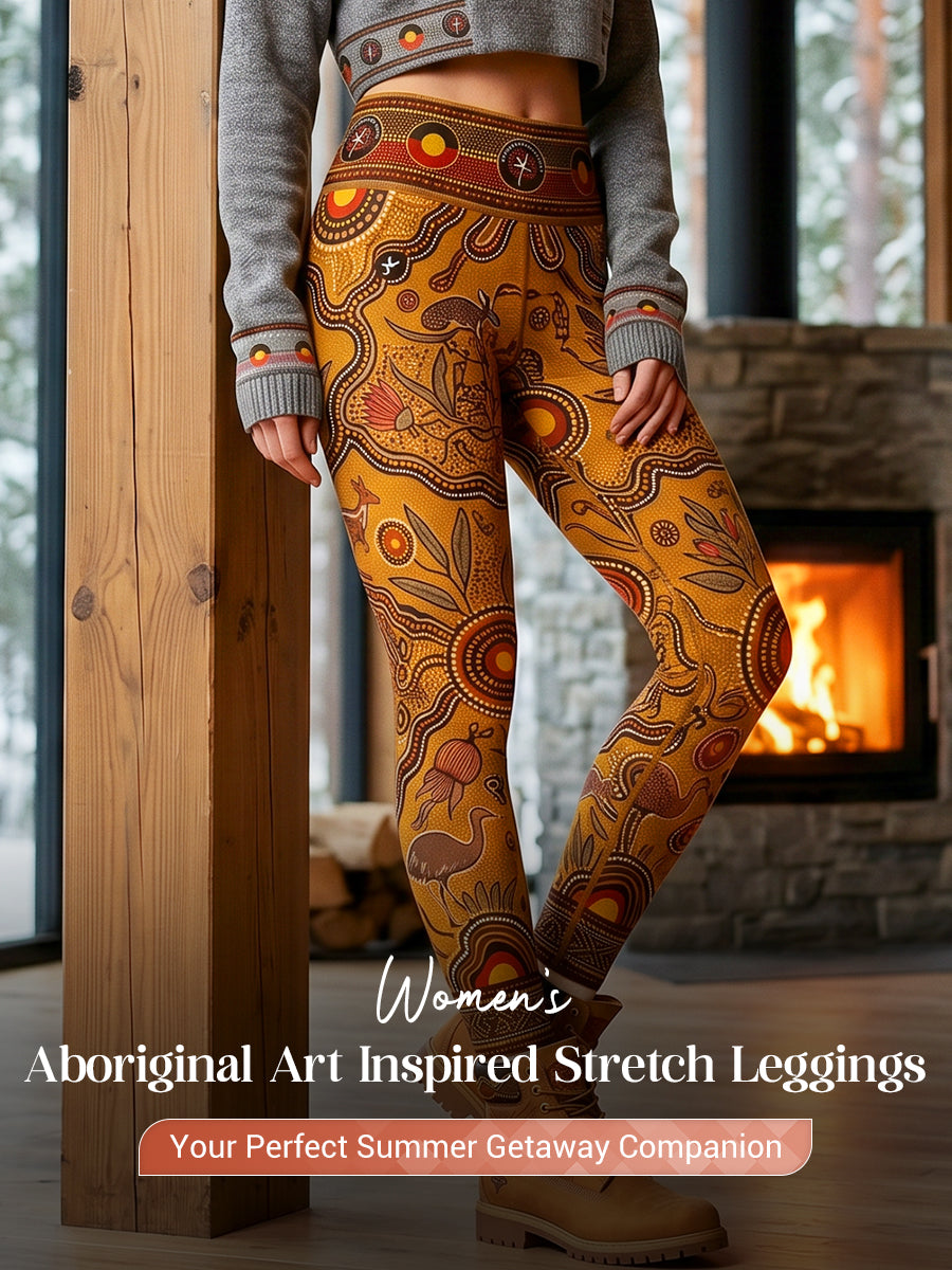 Women's AU Aboriginal Art NAIDOC Week Printed Sports Stretch Leggings