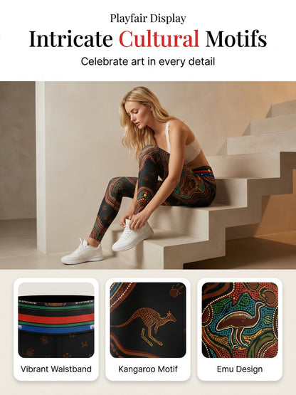 Women's AU Aboriginal Art NAIDOC Week Printed Sports Stretch Leggings