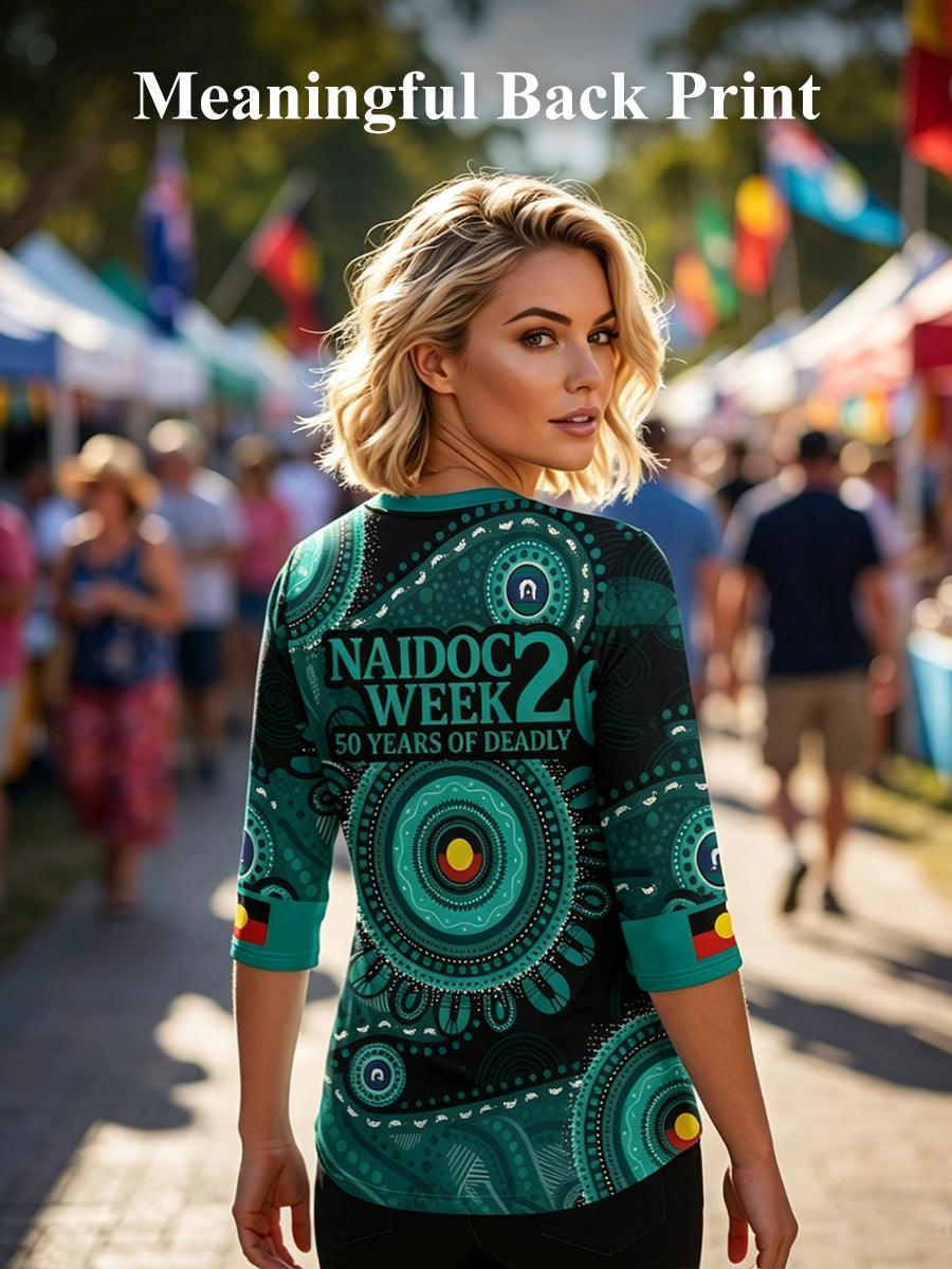 Women's AU Aboriginal Art NAIDOC Week 50 Years of Deadly Printed T-shirt