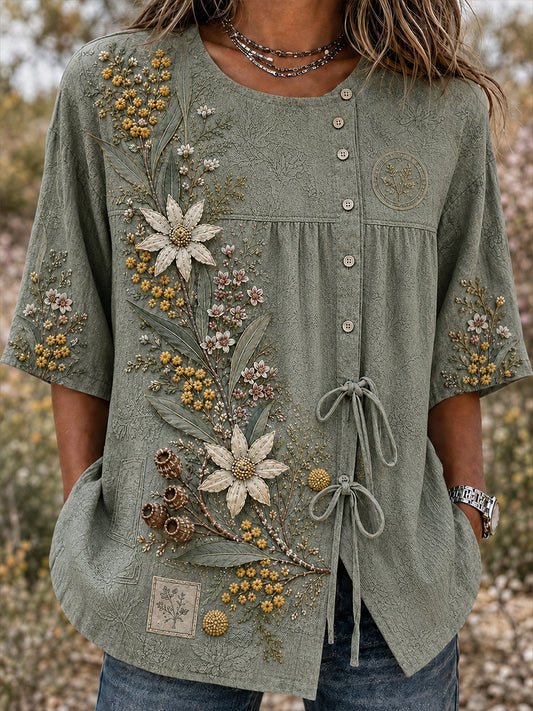 Women’S Australian Plants Cotton-Linen Shirt