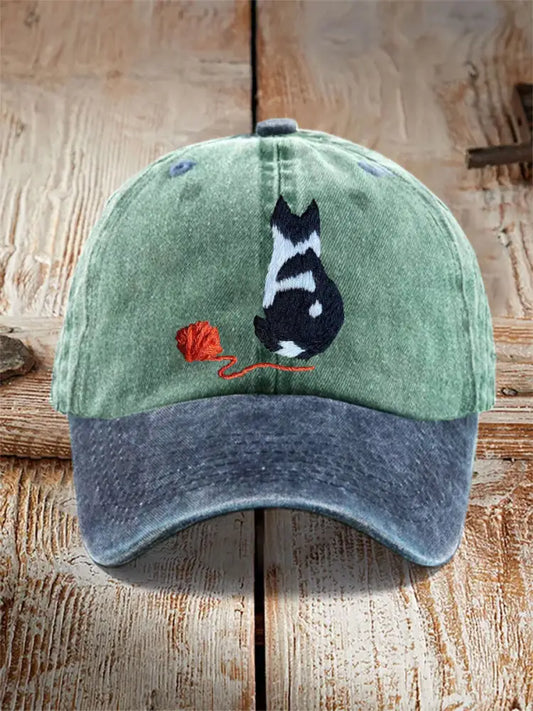 Black and white cat neutral hats Green / JM