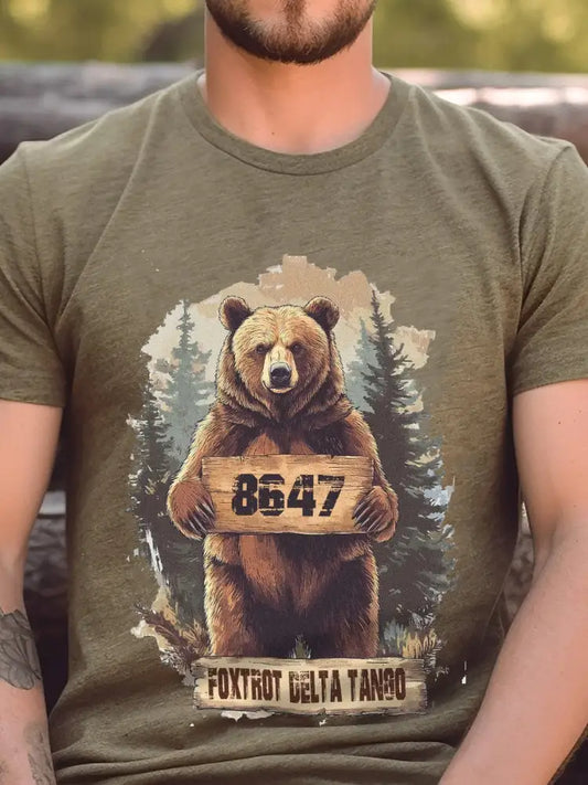 Men’s 8647 Bear Print T-shirt Army Green / S