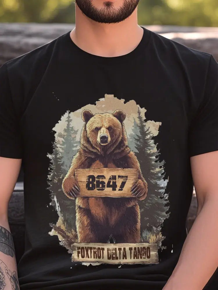 Men’s 8647 Bear Print T-shirt Black / S
