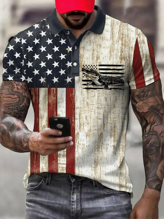 Men’s Alliator Business Style Printed Casual Tops As picture / S