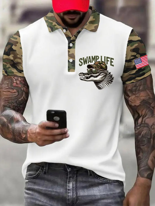 Men’s Alliator Business Style Printed Casual Tops White / S